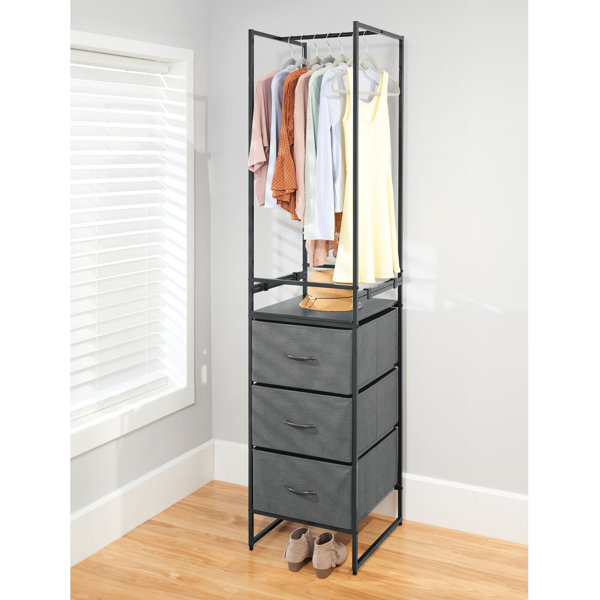 Mdesign Closet Storage Unit With 3 Drawers, Garment Rack Gray/Black